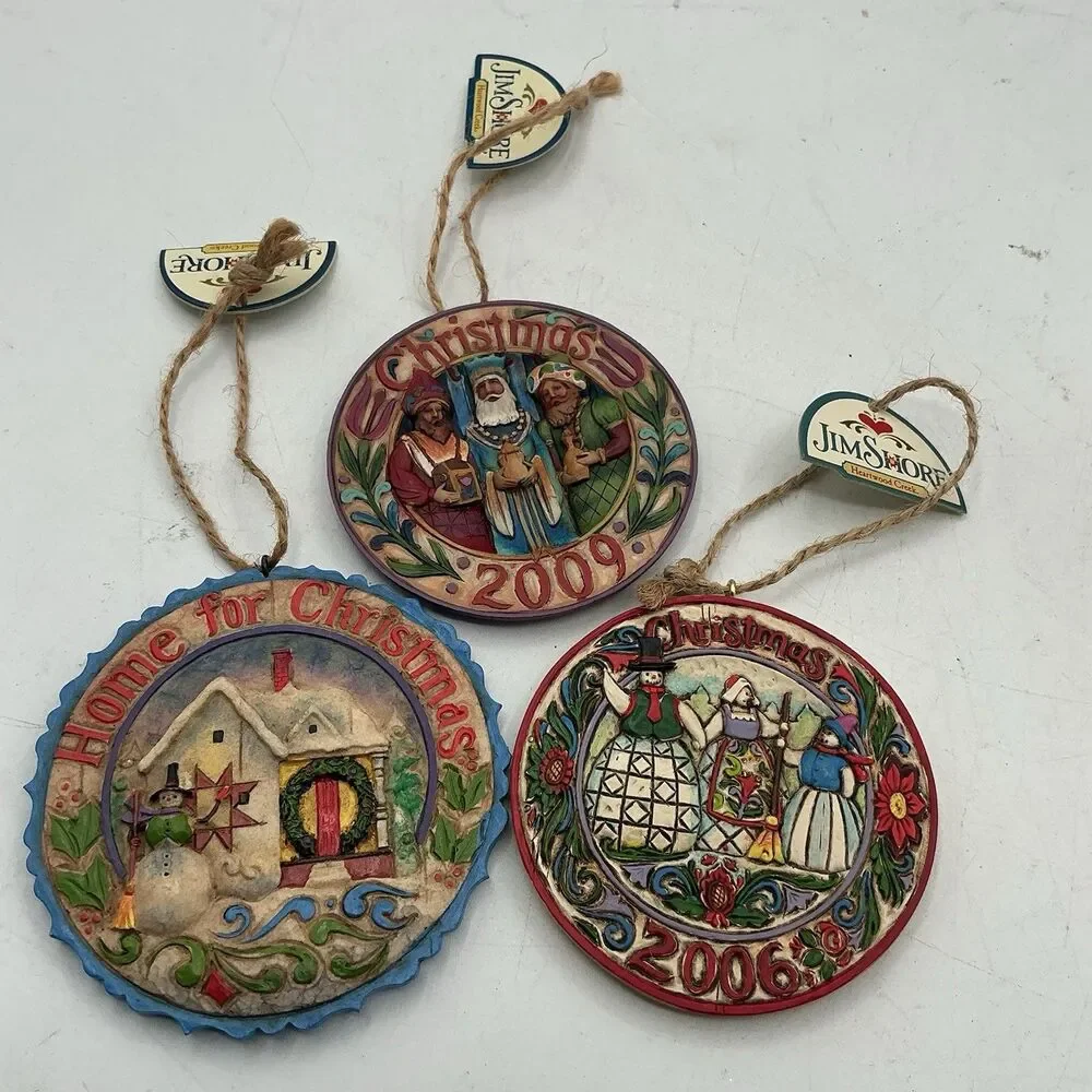 Jim Shore Heartwood Creek Christmas Ornaments Lot of 3 2006 2008 2009 Tags